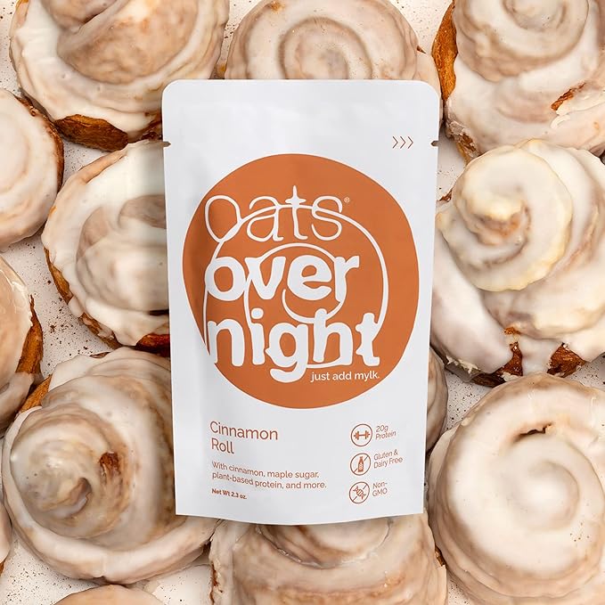 Oats Overnight Maple Pancakes 8 Pack + BlenderBottle &amp Cinnamon Roll 8 Pack - 20g Protein High Fiber Breakfast Shake - Gluten Free Non GMO Oatmeal