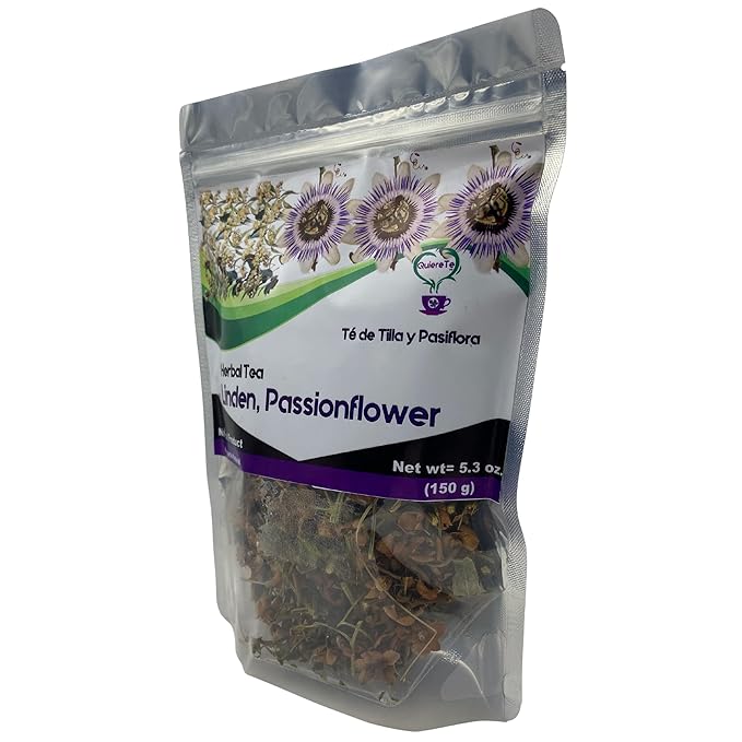 Pasiflora Tila Tea Linden Passionflower Tea Quiere Te Herbal Mix 5.3 oz (150 grams) Up to 100 Cups Passiflora Incarnata Resealable Bag Product From Mexico 100% Natural Infusion Herbal Tea