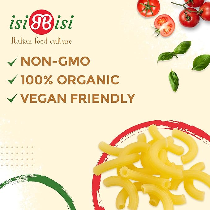 isiBisi Gluten-Free Elbow Pasta 5-Pack - Artisanal Corn and Rice Noodles - Non GMO Vegan Made in Italy (1/2-Pound)