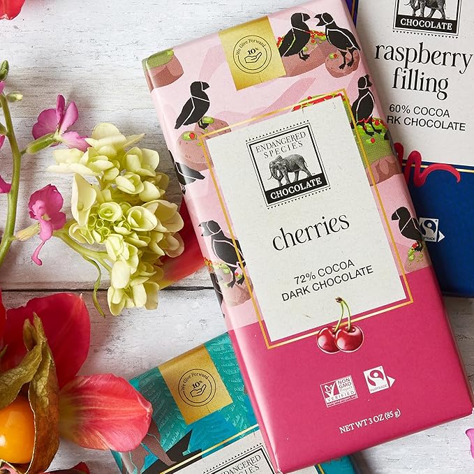 Endangered Species Dark Chocolate Bar with Cherries (72% cocoa)