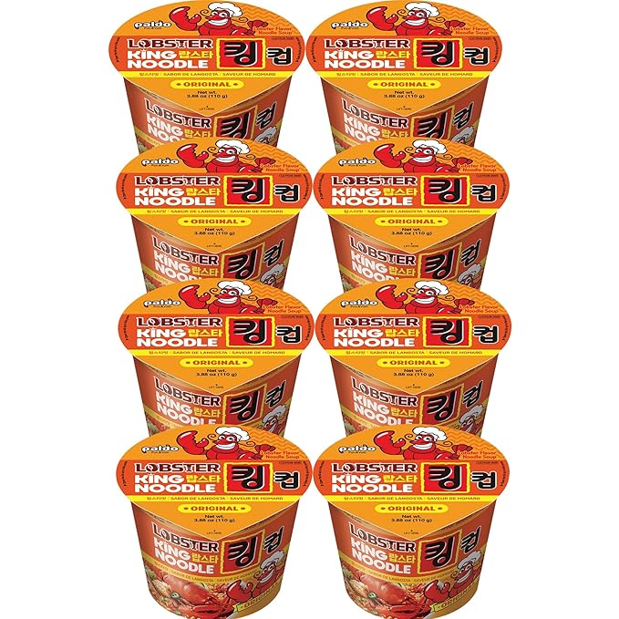 Paldo Fun &amp Yum Lobster Instant Big Cup Noodles with Soup Pack of 8 Lobster Seafood Flavor Based Broth Best Oriental Style Original Korean King Cup Ramyun 팔도 랍스타맛 킹컵 110g (3.88 oz) x 8