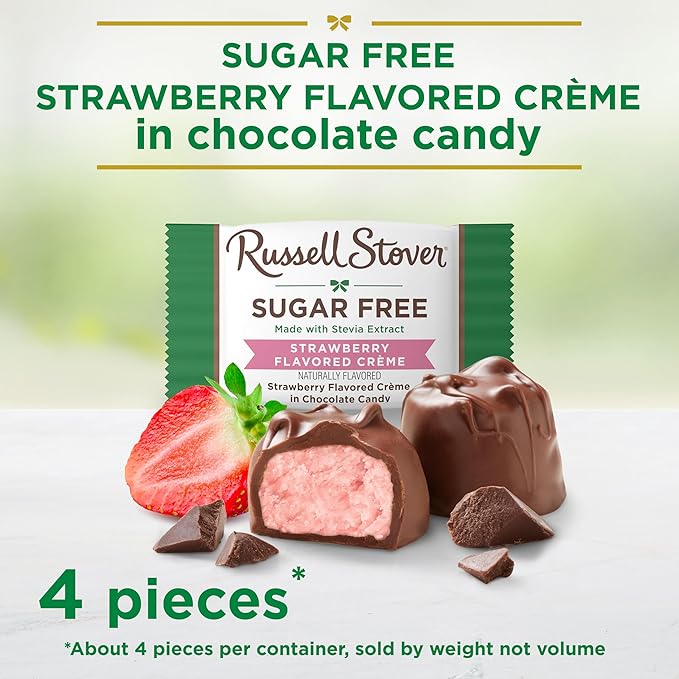 RUSSELL STOVER Sugar Free Strawberry Flavored Crème Candy 2 oz. bag (Pack of 10)