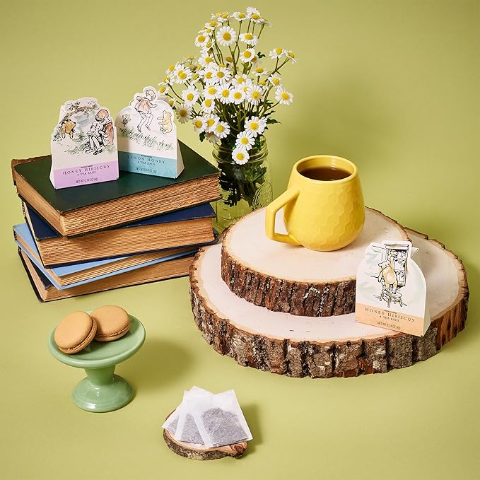 Thoughtfully Classic Winnie-the-Pooh Character Tea Gift Set Includes 12 Illustrated Boxes with Quotes from A.A. Milne Lemon Honey and Honey Hibiscus Flavors Baby Shower Nursery or Birthday Gift