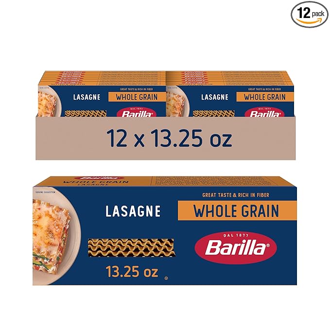 Barilla Whole Grain Wavy Lasagne Pasta 13.25 oz. Box (Pack of 12) - Non-GMO Made With 100% Whole Grain Durum Wheat - Great Source of Fiber