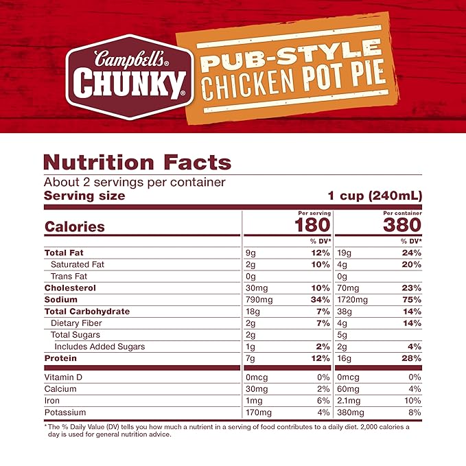Campbell’s Chunky Soup Pub-Style Chicken Pot Pie Soup 18.8 oz Can (Pack of 12)