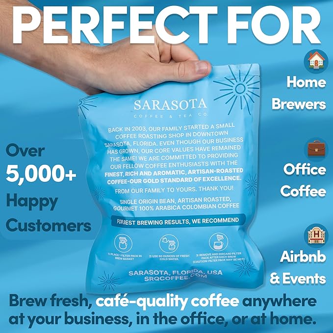 100% Colombian Dark Roast Ground Coffee in Filter Packs | Low Acid Mold Free Premeasured Pouches | Bulk Packets | Gourmet Powder Bags for 10–12 Cup Drip Maker | Highest Rated Individual Coffee
