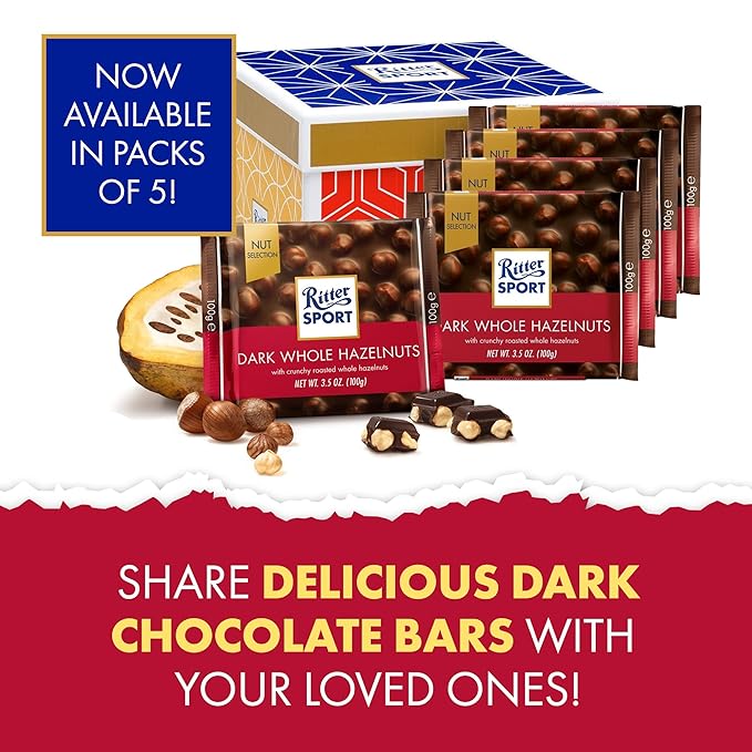 Ritter Sport 100g - Pack of 5 - (Dark Whole Hazelnuts)