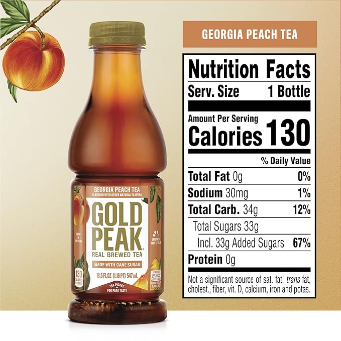 Gold Peak Georgia Peach Iced Tea Drink 18.5 fl oz ( 12 Pack Bottles)