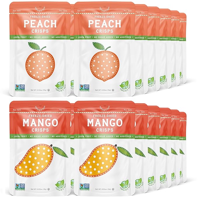 Nature's Turn Freeze-Dried Fruit Snacks Peach and Mango Crisps Pack of 24 (0.53 oz Each)
