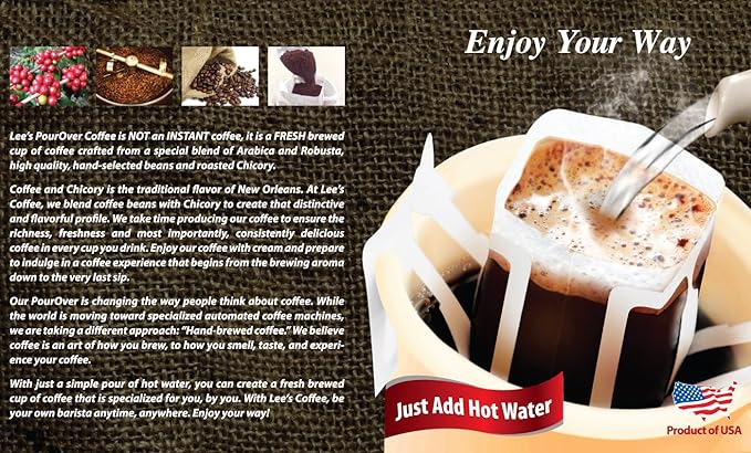Lee's Coffee Pourover Fresh Ground Filter Packs New Orleans Blend  18 Count -Packaging may vary