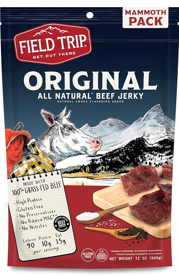 Field Trip Beef Jerky Gluten Free Jerky Low Carb Healthy High Protein Snacks with No Nitrates Made with All Natural Ingredients Original 12oz Bulk Bag
