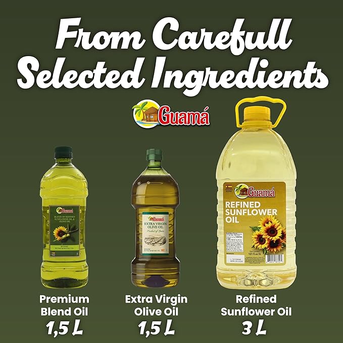 GUAMA - Sunflower Oil Cooking - Refined Sunflower Oil 3L 101 fl oz All-Purpose Cooking Oil from Spain High Smoke Point Rich in Vitamin E - Aceite para Cocinar Frying Oil Sunflower Seed Oil