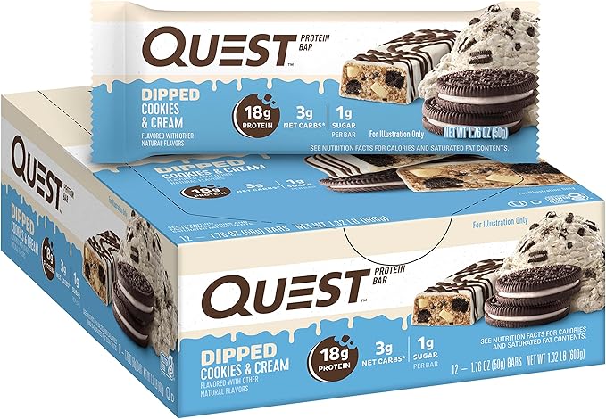 Quest Dipped Chocolate Chip Cookie Dough &amp Cookies and Cream Protein Bars Bundle 1.76 Oz 12 Ct