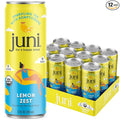 Juni Sparkling Adaptogen Drink with Ashwagandha Lion’s Mane &amp Reishi Mushrooms Green Tea for Focus Zero Sugar 5 Calories Organic Non Alcoholic Drinks - Lemon 12 pack