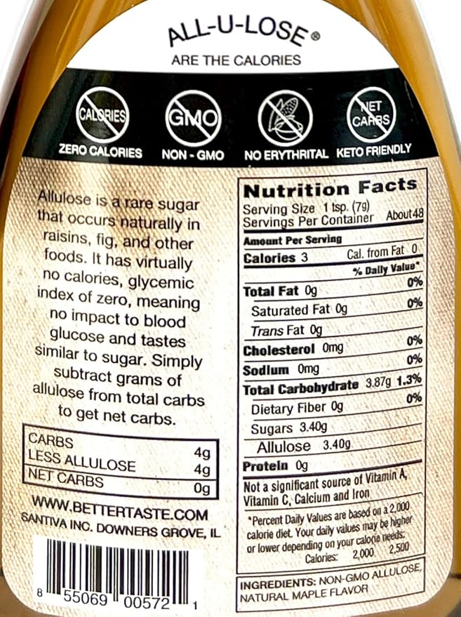BetterTaste Maple Natural Flavored Allulose Syrup 11.75 oz Zero Calorie Sugar Substitute Non-GMO Gluten Free (11.75 oz Pack of 2-572 Maple)