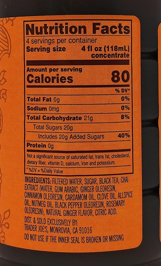 Trader Joe's Spiced Chai Black Tea Concentrate 16 FL oz - 2 Pack Concentrated