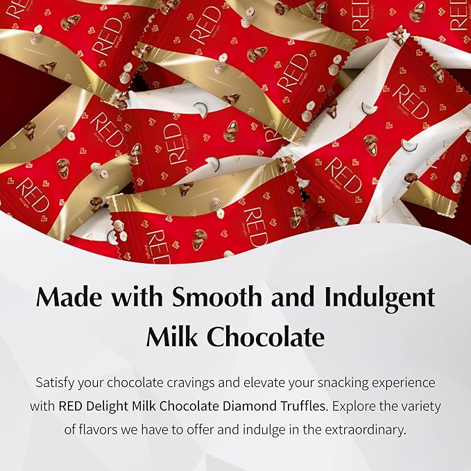 Red Delight Milk Chocolate Diamond Truffles Variety Pack - 1.55 oz Pack of 10 - Assorted Truffles with Coconut and Nut Fillings - European-Made No Added Sugar - Gluten-Free Kosher