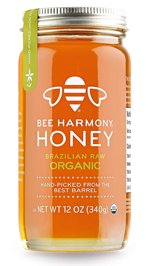 Bee Harmony Organic Raw Honey 12 OZ (Pack of 2 Jars)