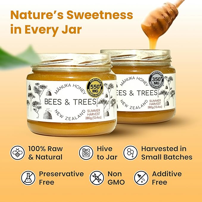 Bees &amp Trees New Zealand Manuka Honey 830+ &amp 350+ MGO – Pure Raw Unpasteurized Monofloral Superfood Honey for Wellness &amp Vitality – Bioactive Nutrient-Rich Manuka Honey – 300g &amp 380