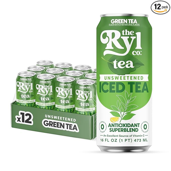 Ryl Iced Tea Unsweetened Green Tea Antioxidant Superblend Zero Sugar Zero Carb Zero Calorie Iced Tea 16.0 Fl Oz (12-Pack)