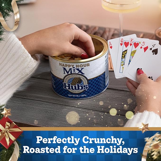 Hubs Peanuts Premium Virginia Nuts - Irresistible Crunch &amp Flavored Nuts - Non-GMO Gluten Free - Peanuts from Top 1% Crop - Reusable Tin - Perfect Snack for Any Occasion (Happy Hour Mix)