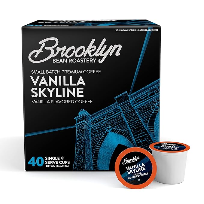 Brooklyn Beans Vanilla Skyline Gourmet Coffee Pods - Compatible with Keurig K Cup Brewers Including 2.0 Machines 40 Count Rich and Creamy Vanilla Flavored