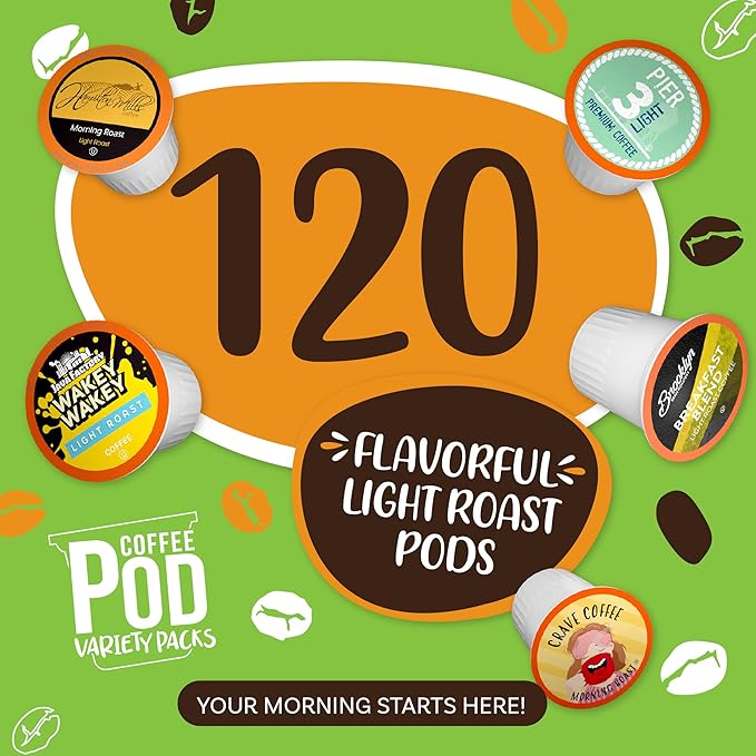 Coffee Pod Variety Packs Light Roast Sampler Assorted Compatible with 2.0 K-Cup Brewers Variety Pack 120 Count (Pack of 1)
