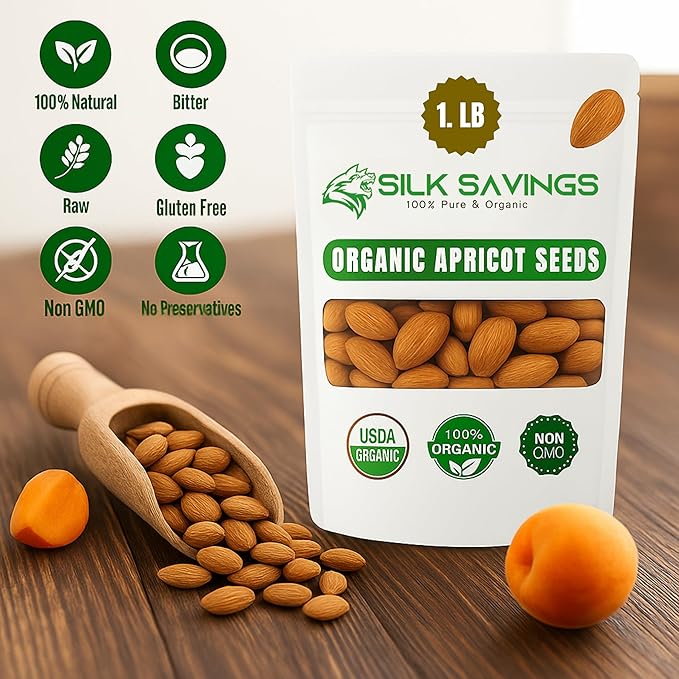 Bitter Apricot USDA Organic (1LB) Sun Dried Bitter Apricot kernels 16oz Natural Raw Bitter Apricot Seeds Vegan Non-GMO Gluten Free Great source of Vitamins 3 Kernels everday