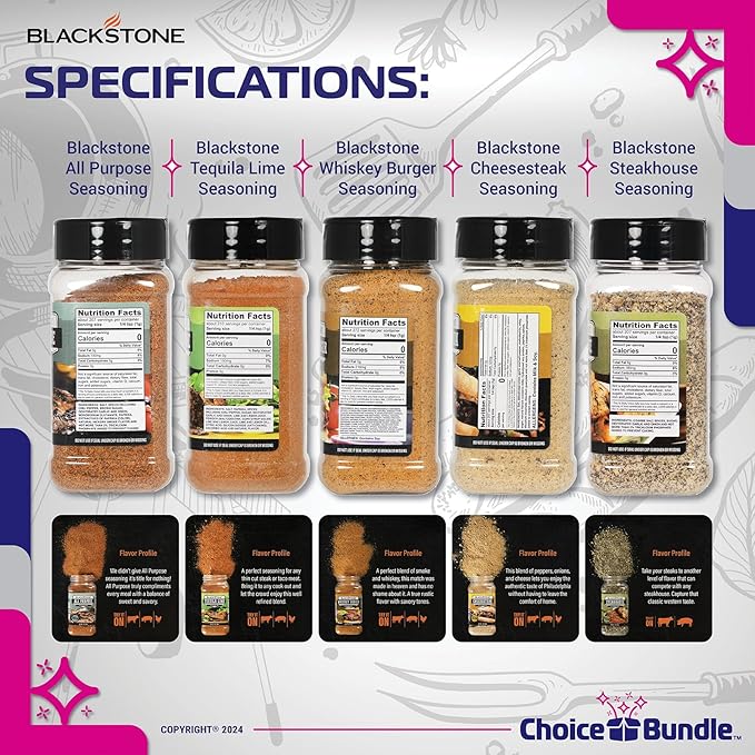 Blackstone Whiskey Burger Steakhouse Tequila Lime All Purpose Cheesesteak Premium Barbecue Griddle Seasoning Rub 5 Pk (38.9 oz) + BBQ Masters &amp Opener (7 Items)!