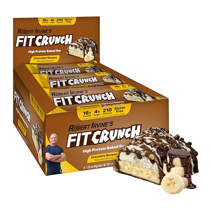FITCRUNCH Snack Size Protein Bars 6-Layer Baked Bar 4g of Sugar Gluten Free &amp Soft Cake Core (9 Bars Chocolate Banana)