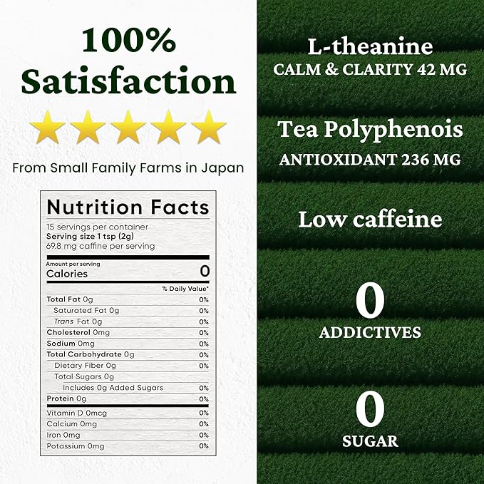 Ceremonial Grade Premium Matcha Powder– 100% Japanese Premium Matcha Powder Shade-Grown &amp Stone-Ground Smooth Flavor Energy &amp Focus Without Jitters Perfect for Lattes &amp Daily Wellness