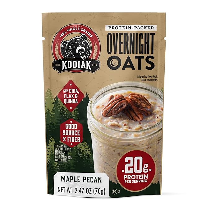 Kodiak Cakes Maple Pecan - Overnight Oats with 20g Protein High Fiber Breakfast (Pack of 9 Pouches)
