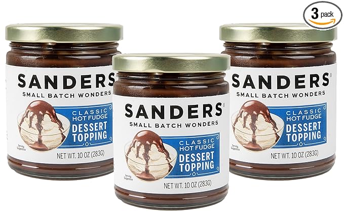 Sanders Classic Hot Fudge Topping 10oz Jar (3-Pack) - Premium Ice Cream Topping Gluten-Free Chocolate Sauce - Perfect for Cakes Ice Cream &amp More - New Wider Jar