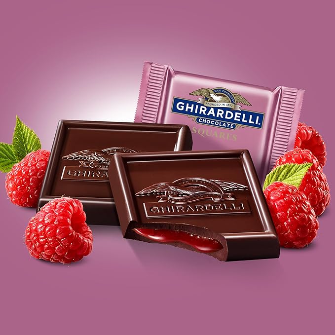 GHIRARDELLI Dark Chocolate Raspberry SQUARES Case Pack (430 ct) Premium Individually Wrapped Dark Chocolate Candy