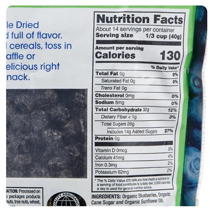 Forever Wellness Organic Whole Dried Blueberries 20 oz Great for Healthy Snack Cereals Toss in Salads Yogurt Mix Into Cakes Muffin Waffle or Pancake Batter