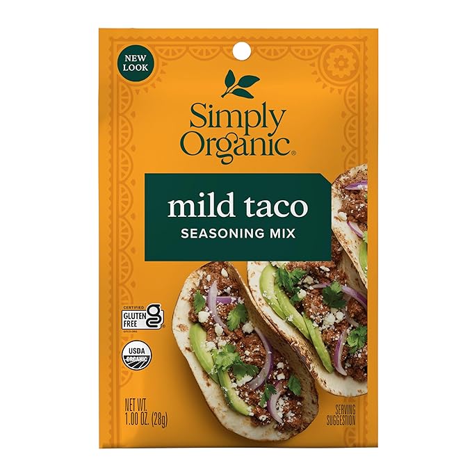 Simply Organic Mild Taco Seasoning Mix Gluten Free Certified Organic Kosher Vegetarian Pure Flavor for Tacos Stir-Fries Mexican Dishes and More | 1 Ounce (Pack of 1)