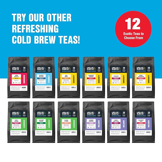 Tiesta Tea - Lavender Chamomile Cold Brew Loose Leaf Soft Chamomile Herbal Tea Non-Caffeinated Iced Blend Cold Brew Packets Makes 64oz of Pitcher Per Bag (Pack of 10)