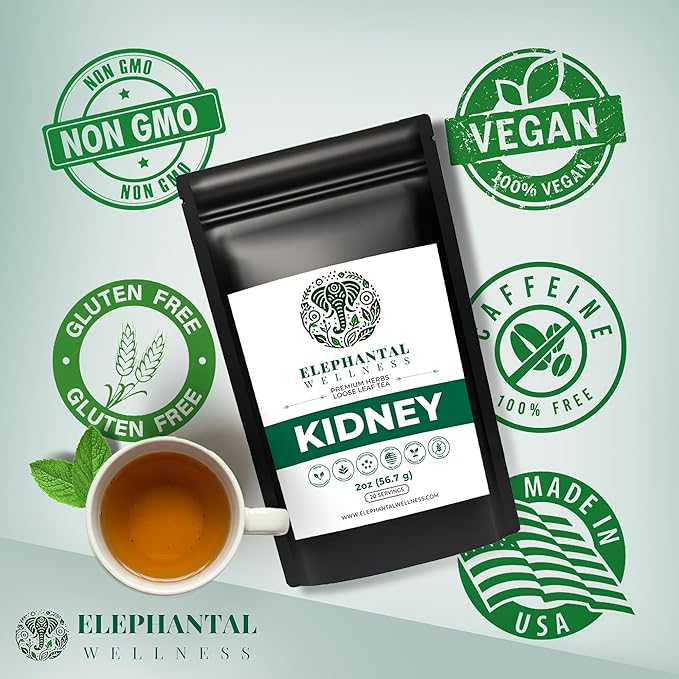 Elephantal Wellness Premium Kidney Herbal Tea | Urinary Tract &amp Kidney Support with Dandelion Gravel Root Goldenrod &amp Marshmallow | Handmade Caffeine-Free Non-GMO Loose Leaf Blend 2oz 20