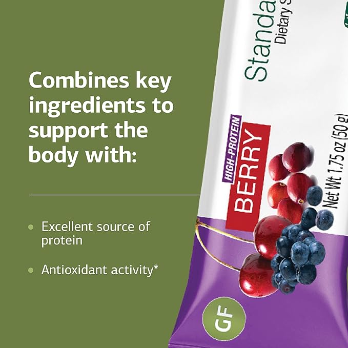 Standard Process StandardBar - Gluten-Free &amp Vegetarian Protein Bar - Whole Food-Based Bar with Blueberries Cranberries &amp Cherries - Offers 10 g of Protein - Berry 18 Bars