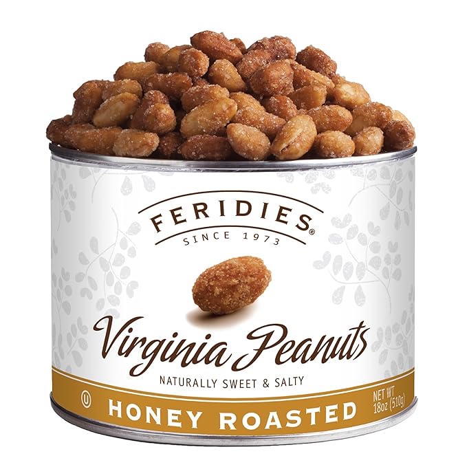 FERIDIES Honey Roasted Extra Large Giant Virginia Peanuts 18oz Vacuum Can Gourmet Snack 18oz (Pack of 1)