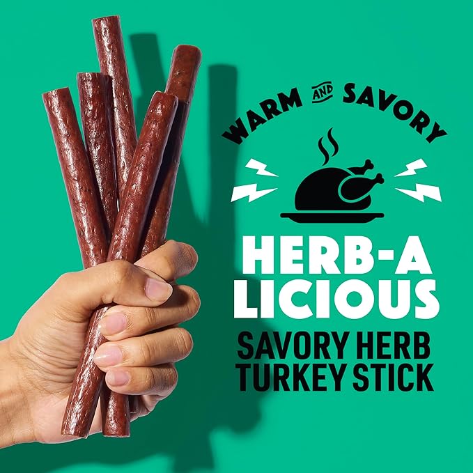 Lorissa's Kitchen Herb-A-Licious Savory Herb Turkey Sticks - (Pack of 24) 1 oz Meat Sticks - Ready to Eat Protein Snacks - Free from Top 9 Allergens - Made with Free Range Turkey - Zero Sugar