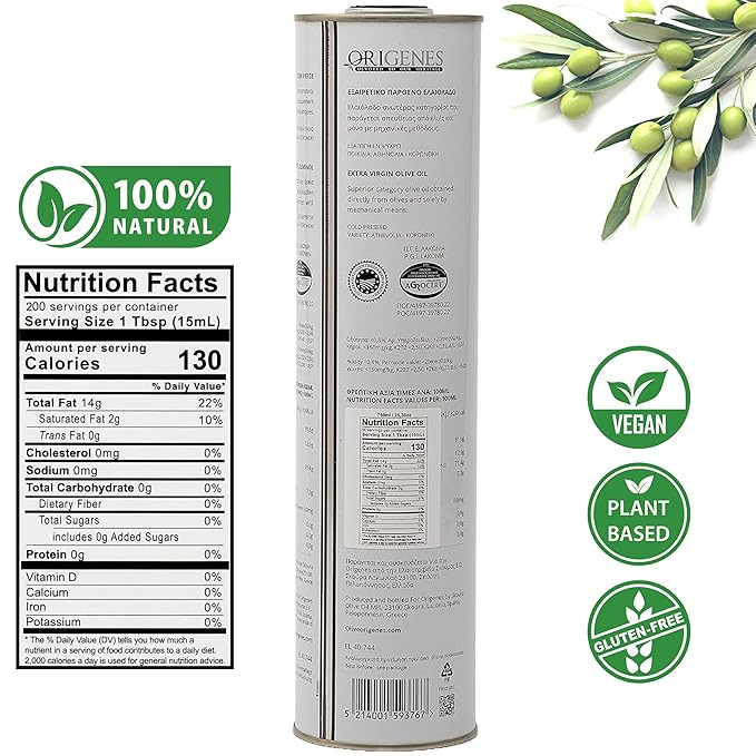 Extra Virgin Olive Oil Tin Great Taste Cold Pressed Intense Flavor Contains Polyphenols Rich Olive Oil from the Land of Laconia 750ml Tin