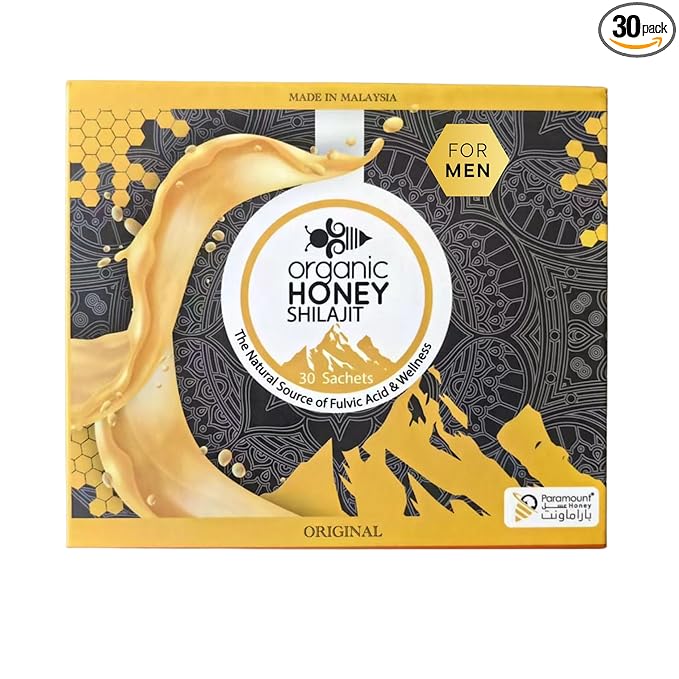 Paramount Organic Honey with Shilajit - Pure &amp Natural Jelly Honey Bee Pollen (Large Pack of 30 Sachets 10Gram Each)