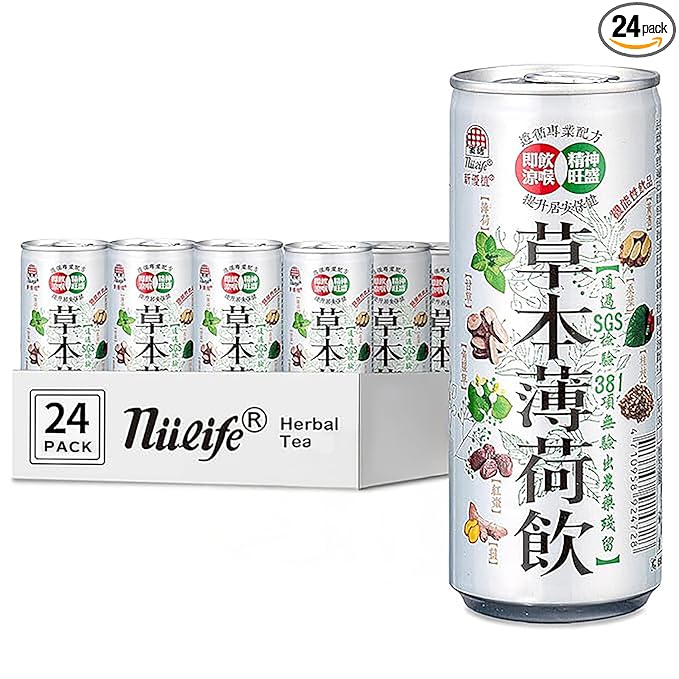 NÜLIFE Peppermint Herbal Iced Tea 8 Botanical Blend Herbal Tea Drink for Cooling Refreshment and Throat Soothe Caffeine-Free Zero Jitters Low Calorie Healthy Mint Drink 8.11 Oz Cans (Pack of 24)