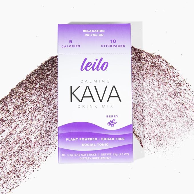 Leilo | Calming Kava Drink Mix | Berry 10 Stick Packs (Plant-Based Relaxation Powder Non-Alcoholic Sugar-Free Herbal Supplement)
