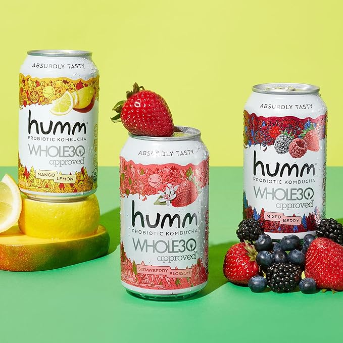 Humm Whole30 Approved Kombucha Mango Lemon Organic Vegan &amp GMO Free (12 Pack)
