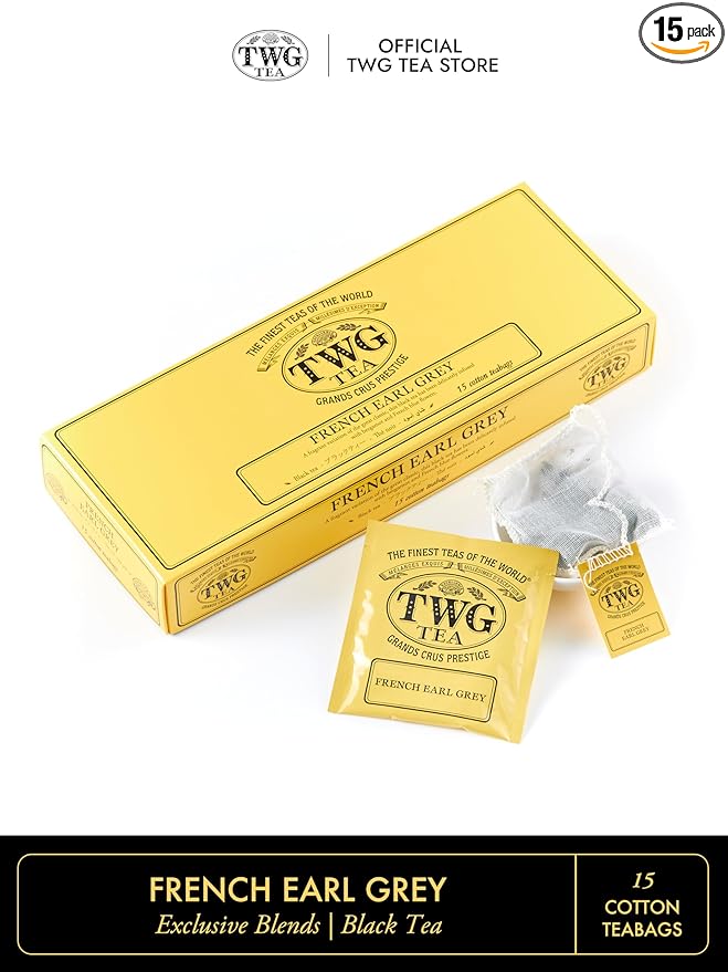TWG Tea | French Earl Grey | Black Tea | Citrus Fruits &amp Blue Cornflowers | 15 Hand Sewn Cotton Tea Bags | Gift Set