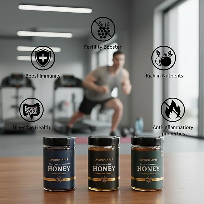 Aurum Apis Raw Yemeni Honey Gift Box – Authentic Sidr Sumar &amp Wildflower Honey | 100% Raw Unfiltered Hand-Harvested Non-GMO Smooth Texture &amp Rich Aroma (Pack of 3) – Each 330g Honey Jar