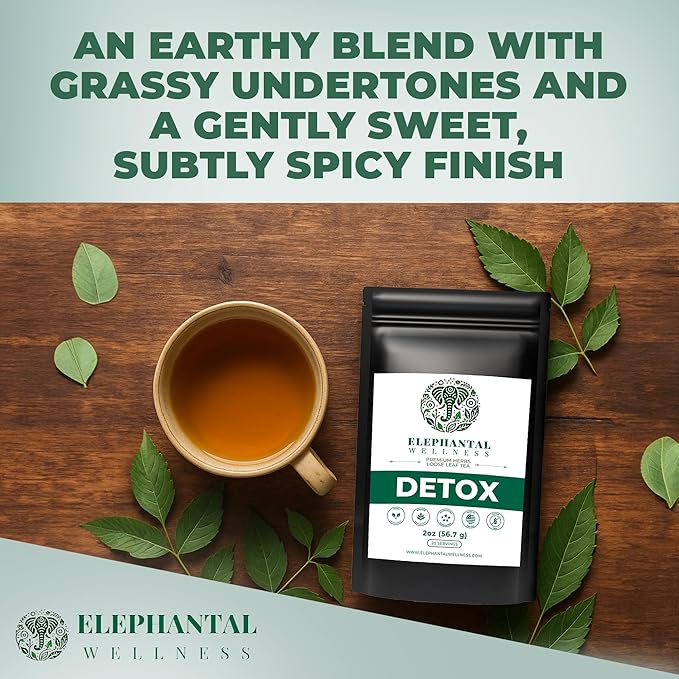 Elephantal Wellness Premium Detox Herbal Tea | Daily Liver Kidney Blood &amp Digestive Support with Turmeric Nettle Tea Milk Thistle Dandelion Tea &amp Burdock | Handmade Caffeine-Free Loose L