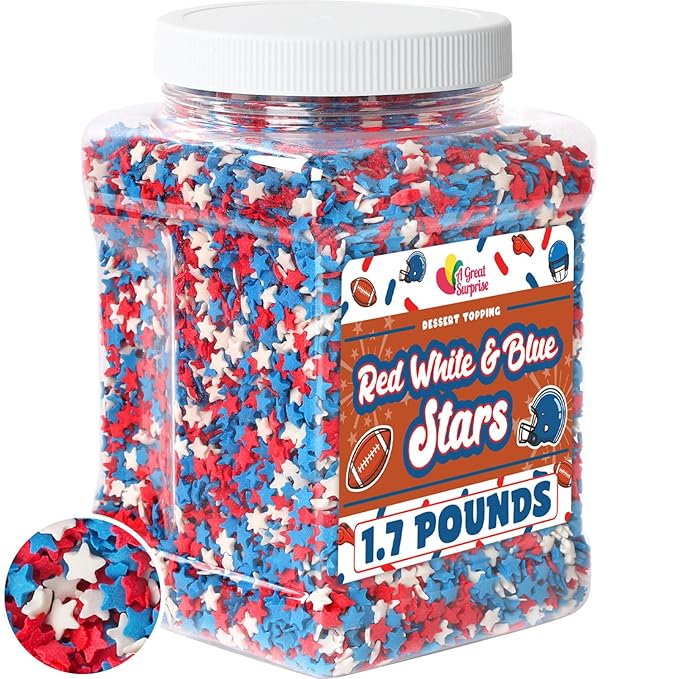 Patriotic Sprinkles - 1.7 Pounds - Red White and Blue Star - Star Confetti for Cupcakes